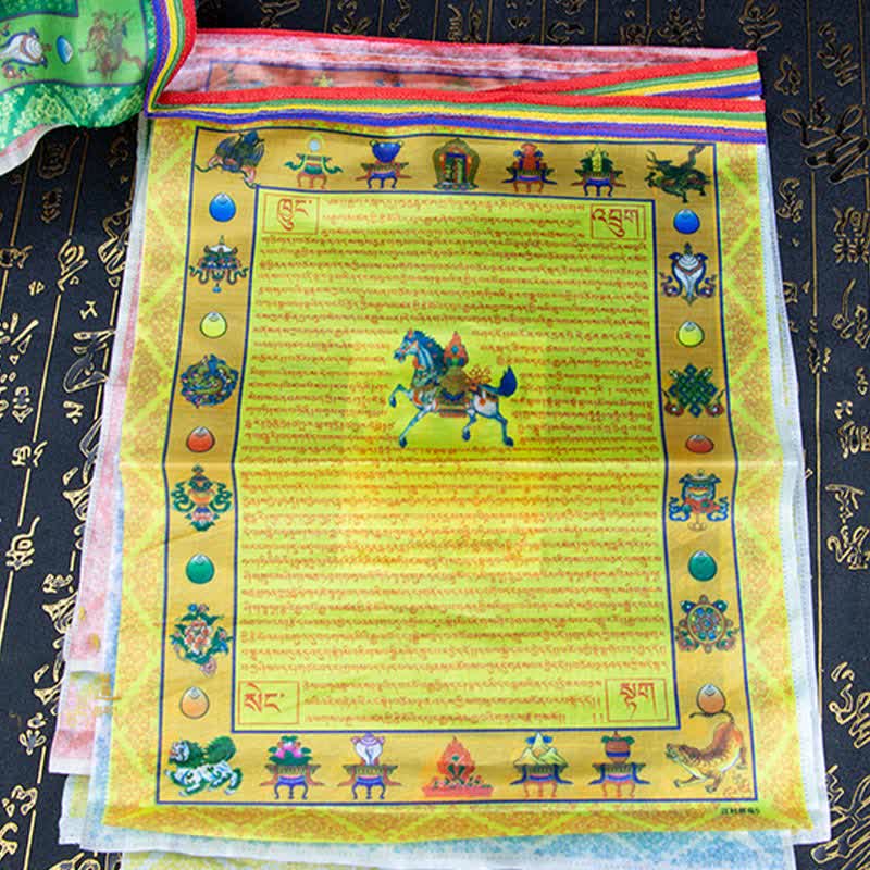 Tibetan 5 Colors Windhorse Buddha Tara Scriptures Healing Auspicious Outdoor Prayer Flag