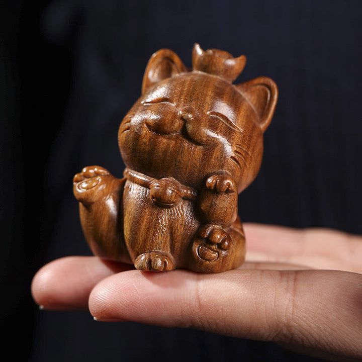 Buddha Stones Mini Green Sandalwood Ingot Lucky Cat Carved Peace Desk Decorations - image 9