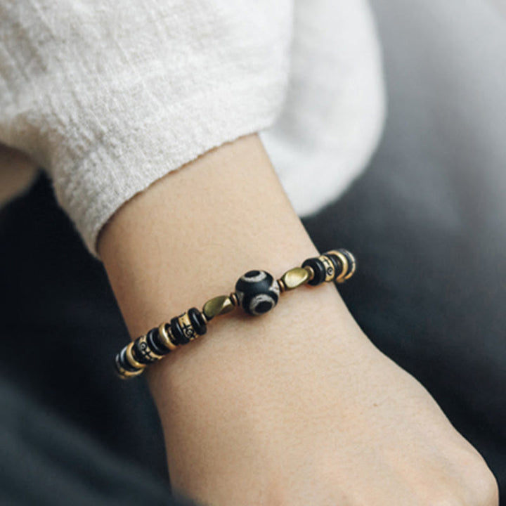 Buddha Stones Tibetan Bone Beads Ebony Wood Strength Bracelet