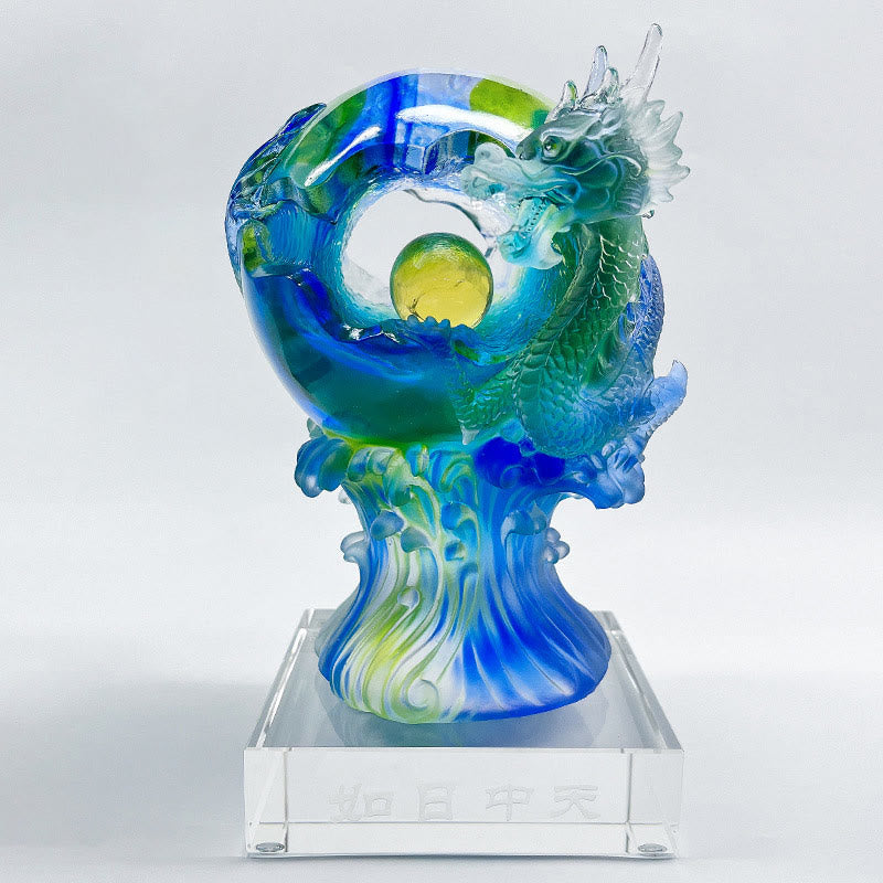 Buddha Stones Handmade Azure Dragon Liuli Crystal Art Piece Success Protection Home Office Decoration - Medium 11.8*11.8*24.5cm/4.65*4.65*9.65Inch - image 8