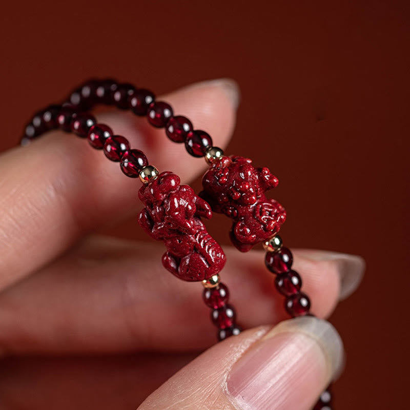 Buddha Stones Garnet Cinnabar PiXiu Blessing Calm String Bracelet