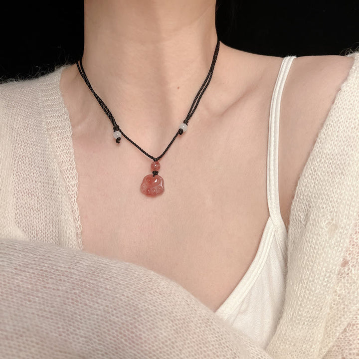 Buddha Stones Strawberry Quartz Lovely Cat Paw Claw Healing Necklace Pendant - image 13