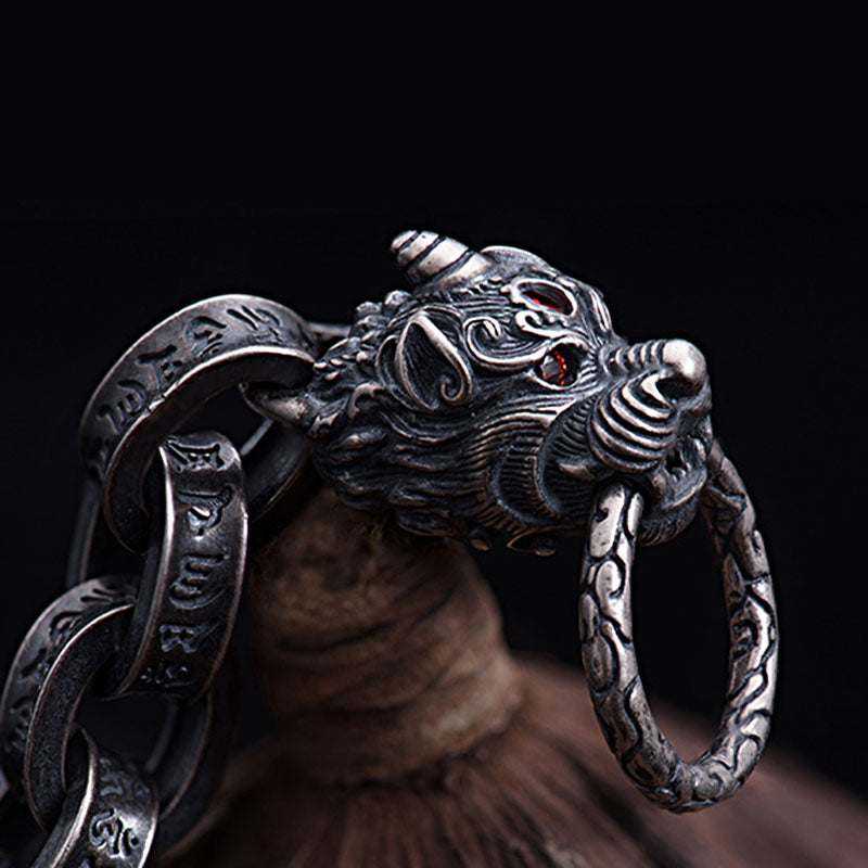 925 Sterling Silver Dragon Kirin Om Mani Padme Hum Success Strength Bracelet Bangle - image 4