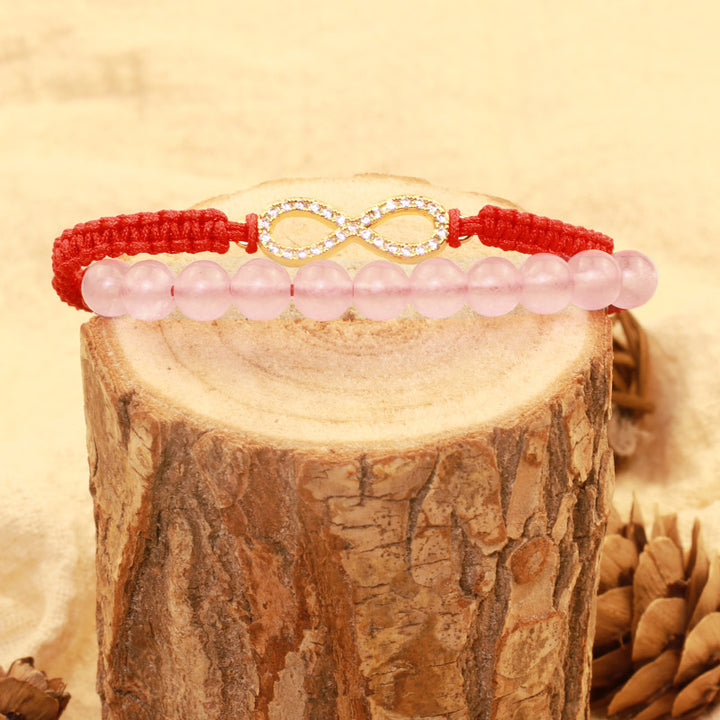Buddha Stones Tibetan Handmade Lotus Pink Crystal Soothing Red String Bracelet - image 4