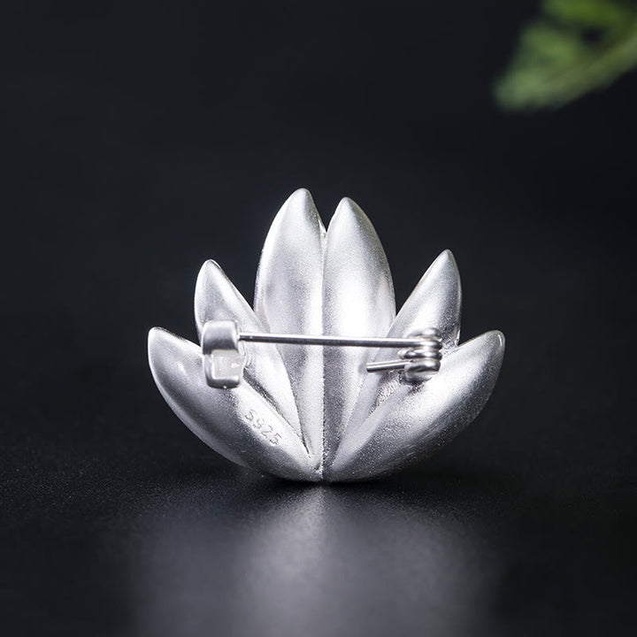 Buddha Stones 925 Sterling Silver Lotus Flower Pearl New Beginning Brooch - image 3