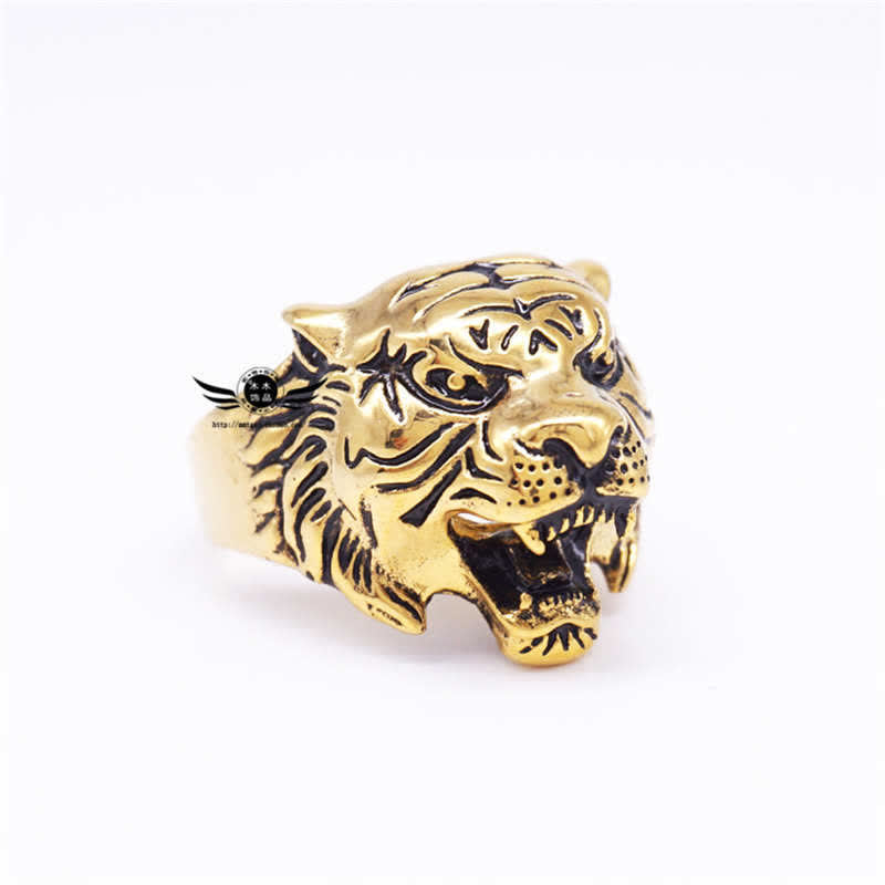 Men's Animal Tiger Head Titanium Steel Balance Calm Punk Rock Biker Ring