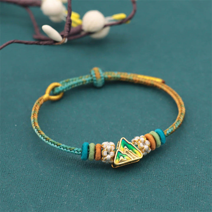 Buddha Stones Handmade Eight Thread Peace Knot Peach Blossom Knot Luck Rope Braided Bracelet - A Panorama Of Rivers And Mountains(Mountain Accessory) (Wrist Circumference 14-18cm) - image 12
