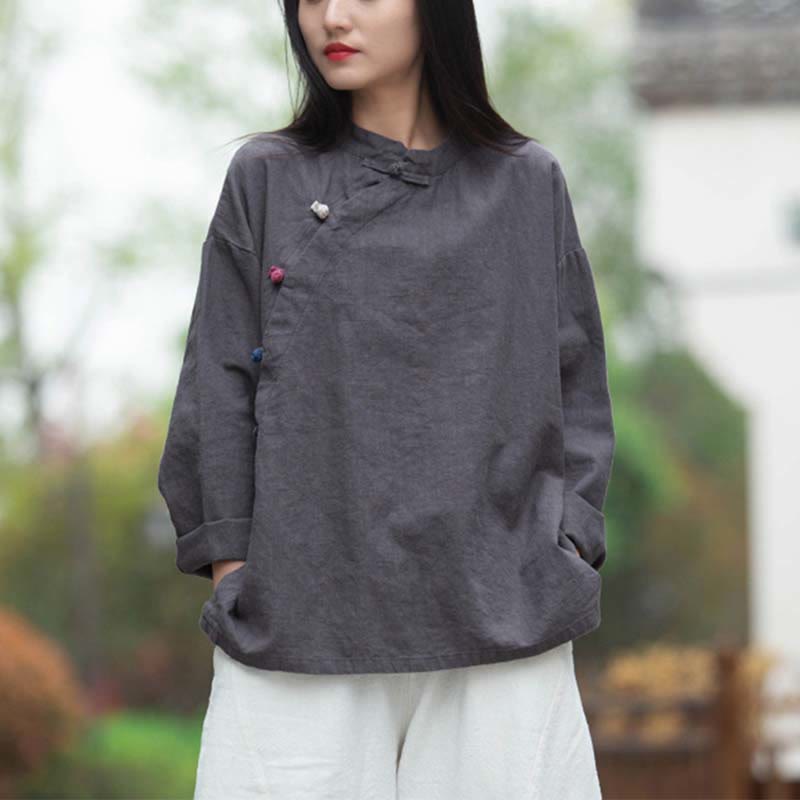 Buddha Stones Ramie Linen Blouse Women Shirt Top Chinese Hanfu Style Clothing