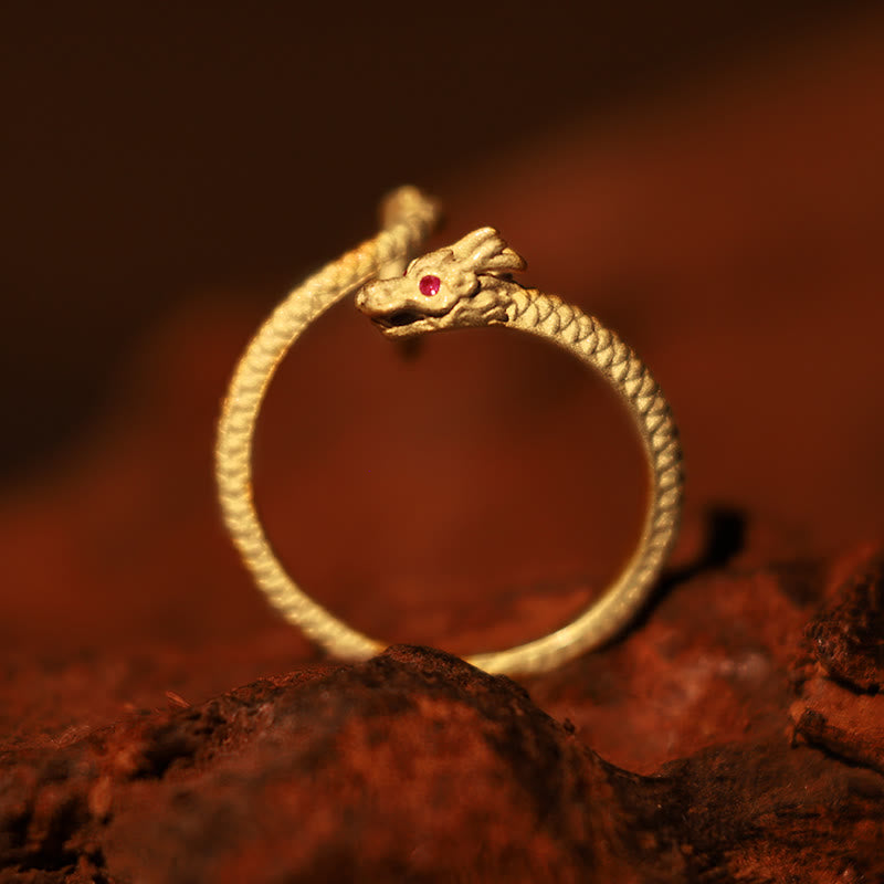 Buddha Stones 925 Sterling Silver Vintage Dragon Luck Protection Strength Adjustable Ring - image 1