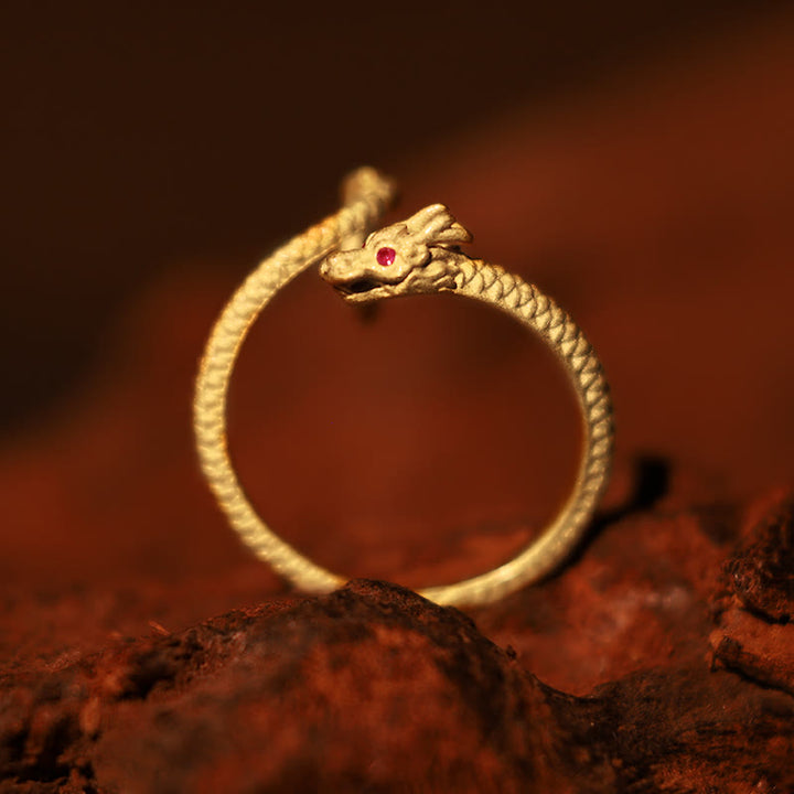 Buddha Stones 925 Sterling Silver Vintage Dragon Luck Protection Strength Adjustable Ring - image 1