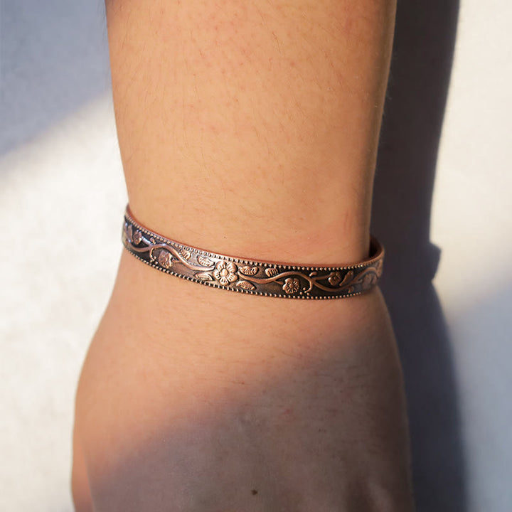 Buddha Stones Floral Magnetic Copper Adjustable Cuff Bracelet Bangle - image 3