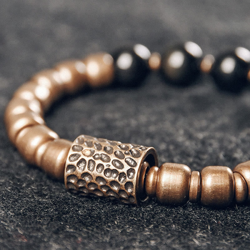 Buddha Stones Lava Rock Stone Rainbow Obsidian Brass Support Healing Bracelet - image 12