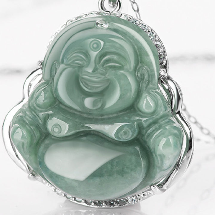 Buddha Stones 925 Sterling Silver Laughing Buddha Jade Abundance Necklace Chain Pendant - image 6