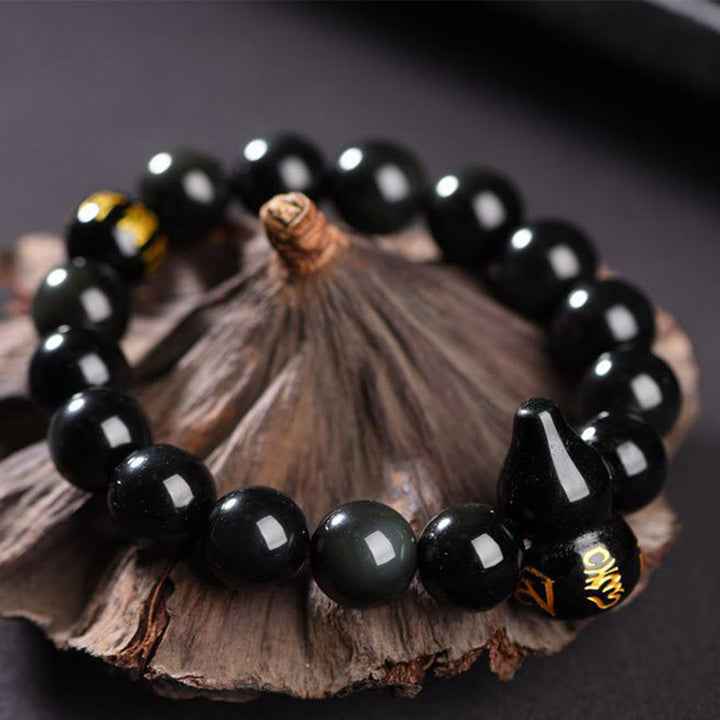 Rainbow Obsidian Gourd Om Mani Padme Hum Inner Peace Bracelet