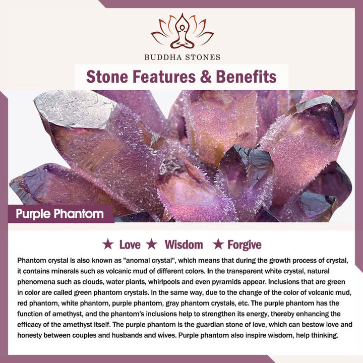 Buddha Stones Purple Phantom Red Hematoid Quartz Green Rutilated Quartz Copper Love Forgive Bracelet - image 13