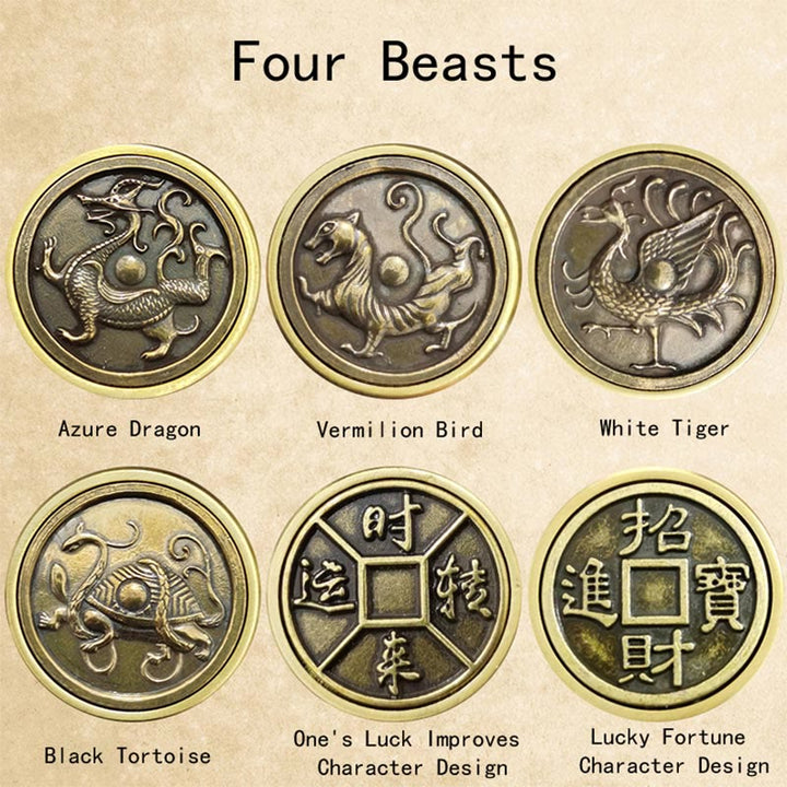 Buddha Stones Four Beasts Feng Shui Yin Yang Bagua Copper Coin Harmony Rotatable Decoration