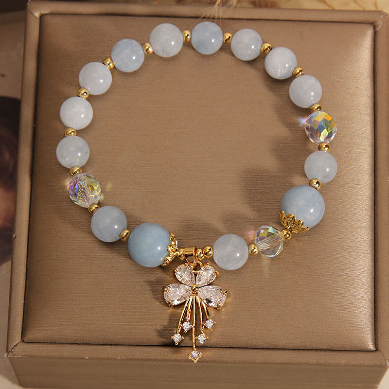 Buddha Stones Aquamarine Pink Crystal Healing Zircon Butterfly Charm Bracelet - image 5