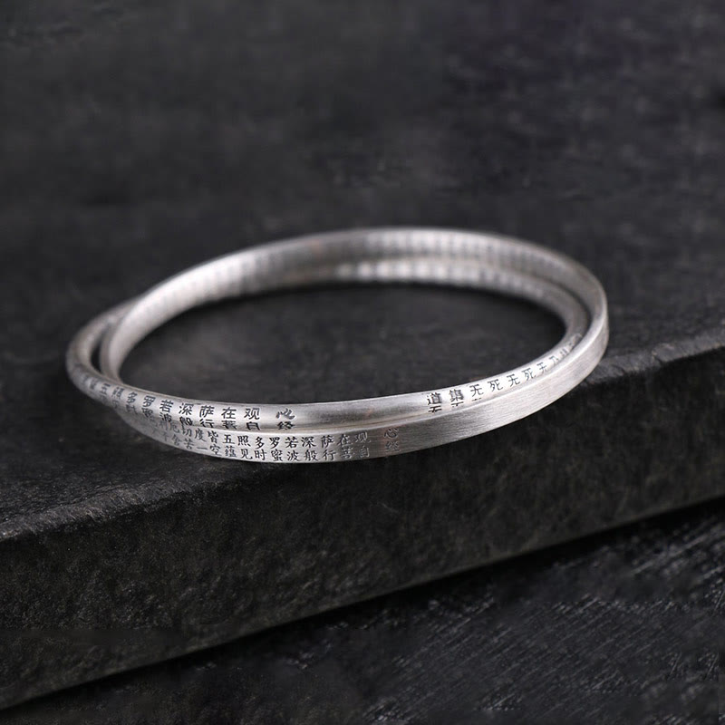 Buddha Stones 999 Sterling Silver Heart Sutra Carved Protection Bracelet Bangle - image 5