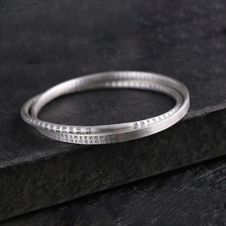 Buddha Stones 999 Sterling Silver Heart Sutra Carved Protection Bracelet Bangle - image 5