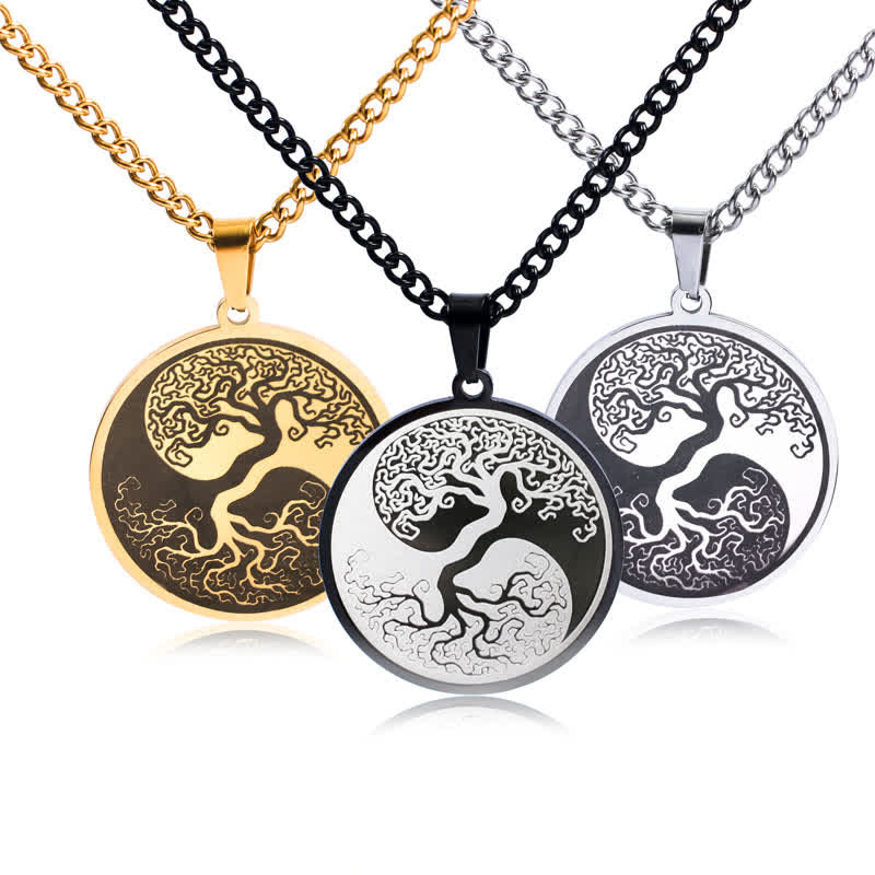 Buddha Stones The Tree of Life Titanium Steel Connection Necklace Pendant - image 1