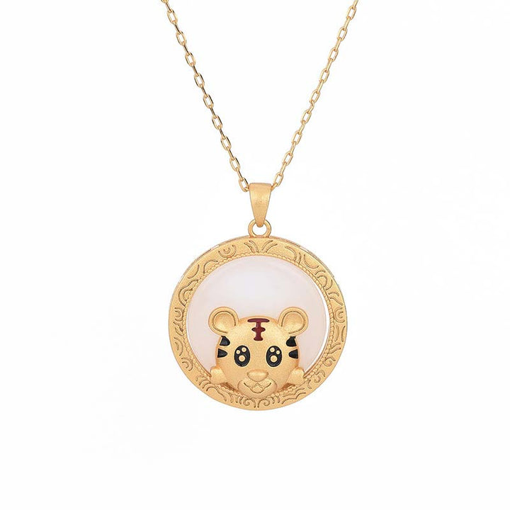 White Jade Year of the Tiger Blessing Necklace - image 5