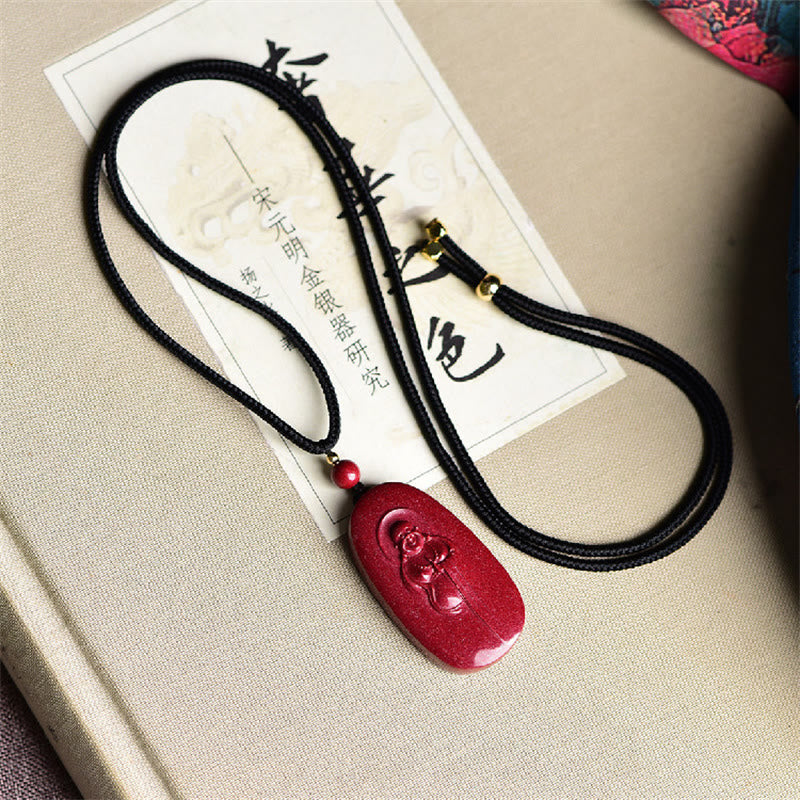 Buddha Stones Laughing Buddha Yin Yang Chinese Zodiac Gourd Natural Cinnabar Blessing Necklace Pendant - image 5