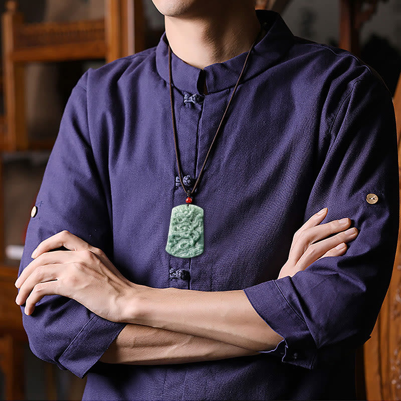 Buddha Stones Natural Jade Chinese Zodiac Dragon Sea Luck String Necklace Pendant - image 4