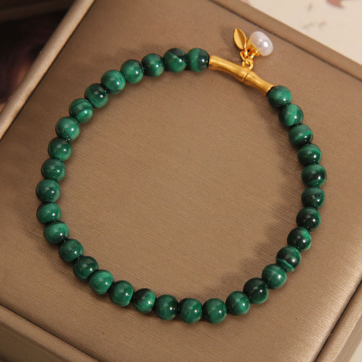 Buddha Stones Natural Malachite Pearl Lucky Bamboo Anti-Anxiety Bracelet