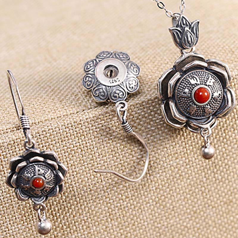 925 Sterling Silver Om Mani Padme Hum Lotus Peace Necklace Pendant Earrings - image 8