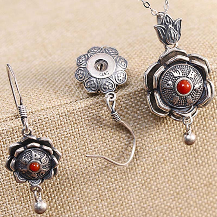 925 Sterling Silver Om Mani Padme Hum Lotus Peace Necklace Pendant Earrings - image 8