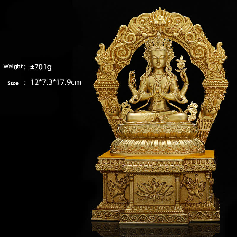 Shakyamuni Amitabha Medicine Buddha Figurine Serenity Copper Statue Home Decoration - 10 cm Four-armed Avalokitesvara&Base - image 13