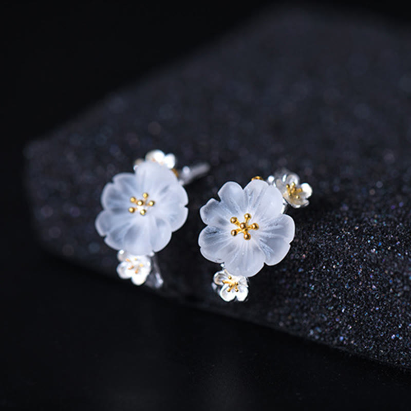 Buddha Stones 925 Sterling Silver Plum Blossom Floral Blessing Earrings - image 19