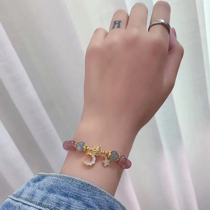 Buddha Stones Strawberry Quartz Moonstone Moon Star Love Bracelet - image 9