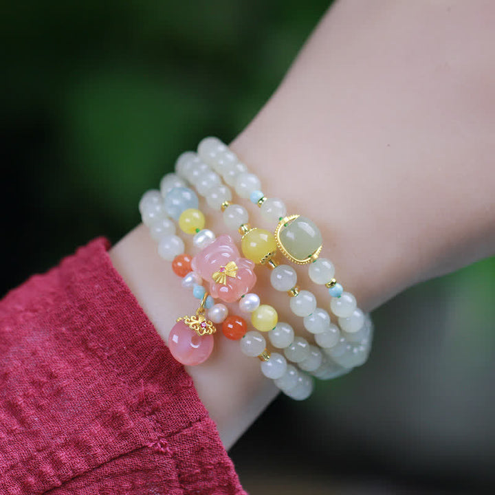 Natural Hetian Jade Pink Crystal Peace Buckle Happiness Abundance Bracelet - image 2