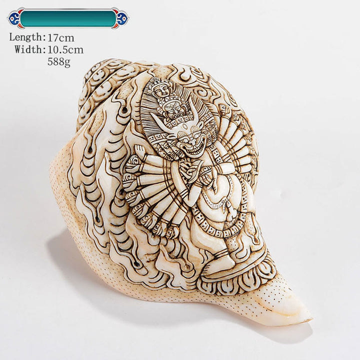 Tibetan Handmade Engraved Shankha Buddha Avalokitesvara Conch Shell Wealth Decoration - Yamantaka Buddha 17.5*10.5cm - image 14
