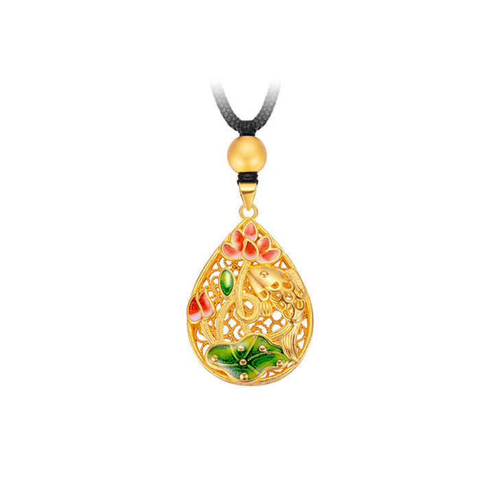 Buddha Stones Koi Fish Lotus Flower Leaf Copper Luck Necklace Pendant - image 8