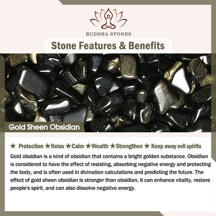 Buddha Stones Natural Gold Sheen Obsidian PiXiu Om Mani Padme Hum Protection Rope Bracelet - image 7