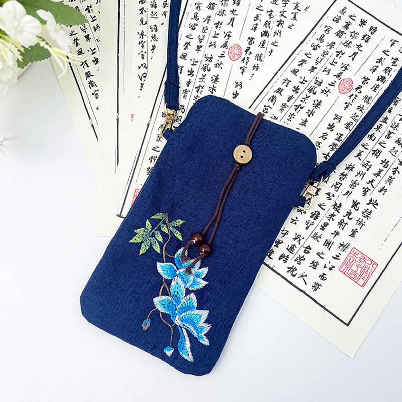 Buddha Stones Small Embroidered Flowers Crossbody Bag Shoulder Bag Cellphone Bag 11*20cm