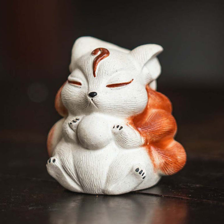 Buddha Stones Mini Nine Tailed Fox Purple Clay Luck Desk Decoration - 4.7*4.3*4.8cm - image 0