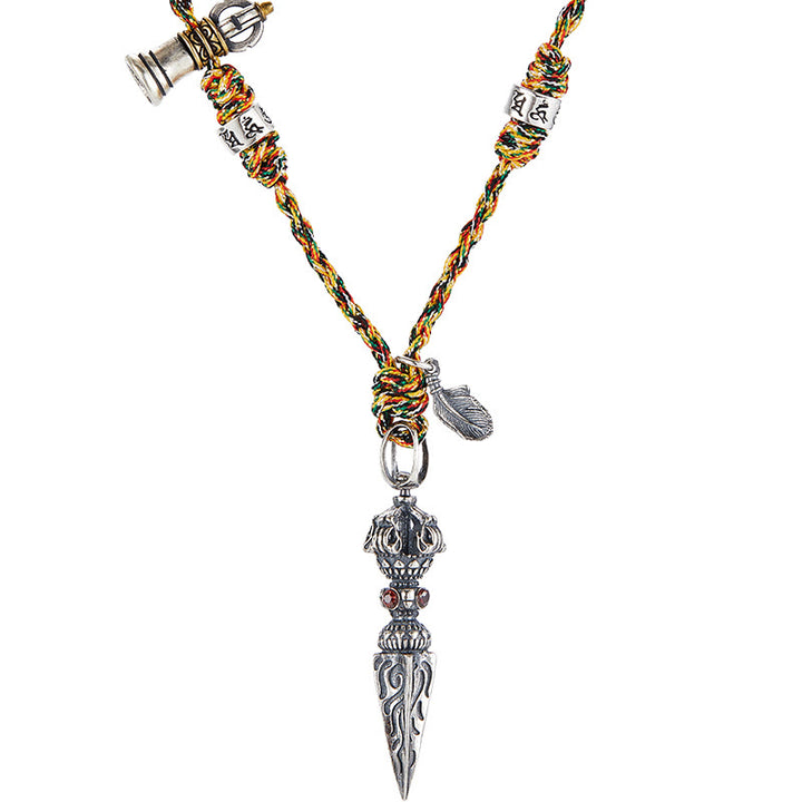 Tibetan Handmade 925 Sterling Silver Dorje Vajra Om Mani Padme Hum Feather Strength Necklace Pendant - image 13