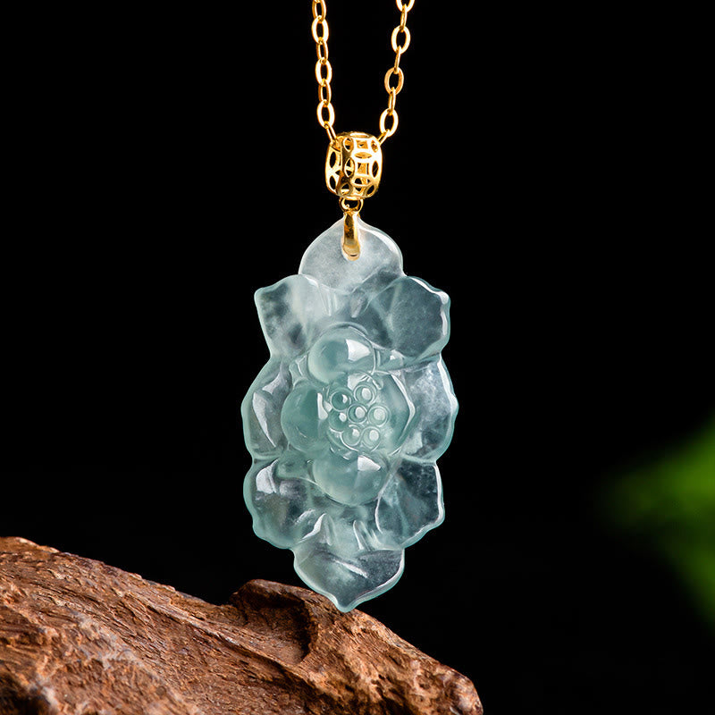 Buddha Stones 18K Gold Natural Jade Lotus Pattern Prosperity Necklace Pendant - Jade(Prosperity♥Abundance) - image 1