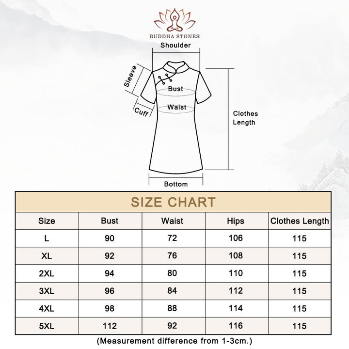 Buddha Stones Vintage Auspicious Clouds Leaf Print Cheongsam Dress Women's Qipao Dress - Black Leaf - Size Chart - image 15