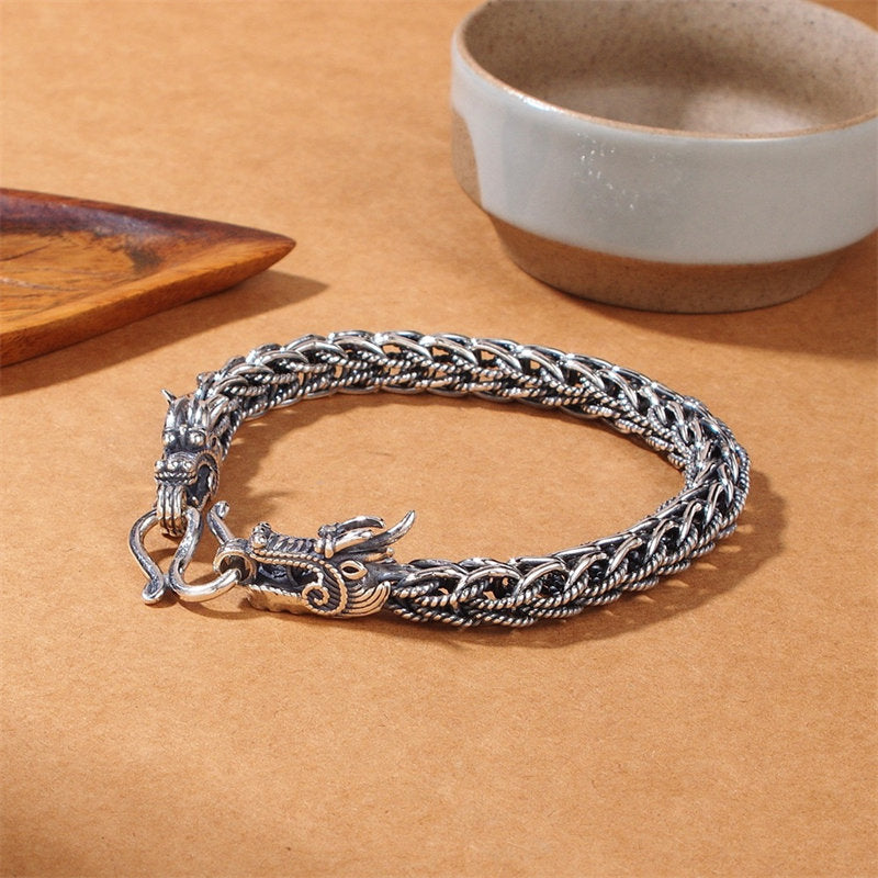 925 Sterling Silver Dragon Success Strength Bracelet Bangle - image 2