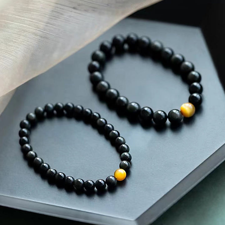 Buddha Stones Natural Rainbow Obsidian Tiger Eye Positive Love Bracelet