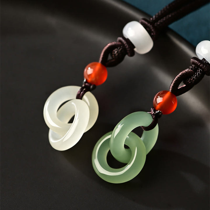 Buddha Stones Natural Hetian Cyan Jade White Jade Double Peace Buckle Success Necklace Pendant - image 1