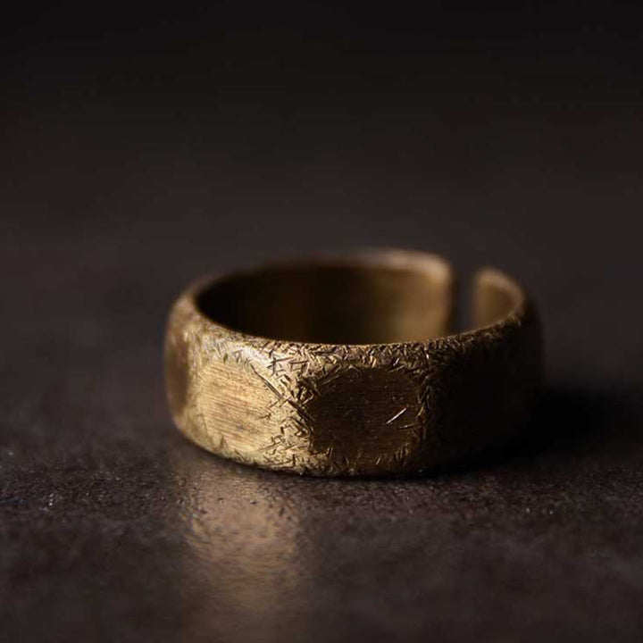 Tibetan Simple Design Copper Brass Frosted Wealth Ring