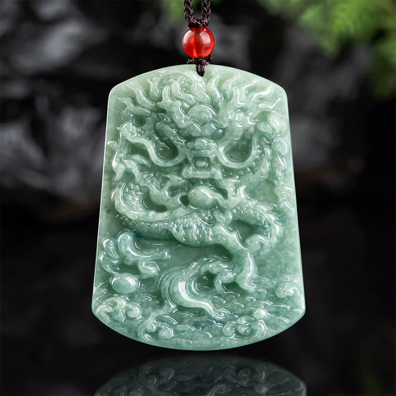 Buddha Stones Natural Jade Chinese Zodiac Dragon Sea Luck String Necklace Pendant - Jade(Prosperity♥Abundance) - image 1