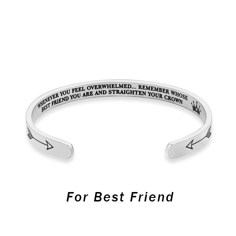 Buddha Stones Inspirational Bracelets Personalized Gift for Her Him Engraved Mantra Cuff Bangle Crown Jewelry - For best-friend - image 7