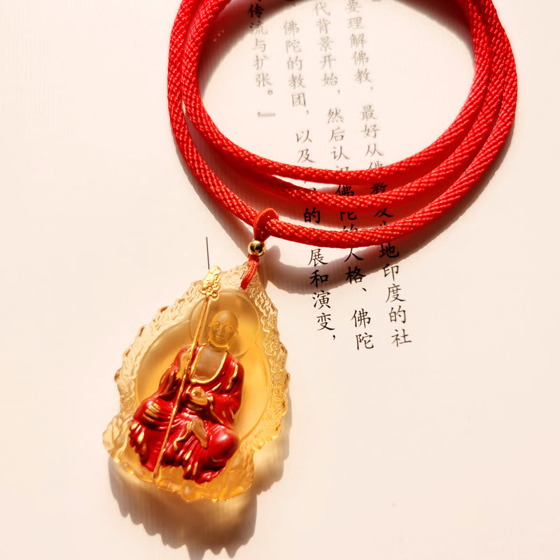 Buddha Stones Ksitigarbha Buddha Liuli Crystal Compassion Amulet Necklace Pendant - Yellow Sitting Ksitigarbha - image 9