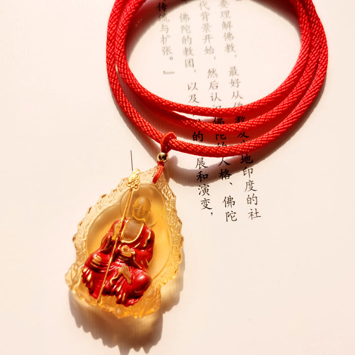 Buddha Stones Ksitigarbha Buddha Liuli Crystal Compassion Amulet Necklace Pendant - Yellow Sitting Ksitigarbha - image 9